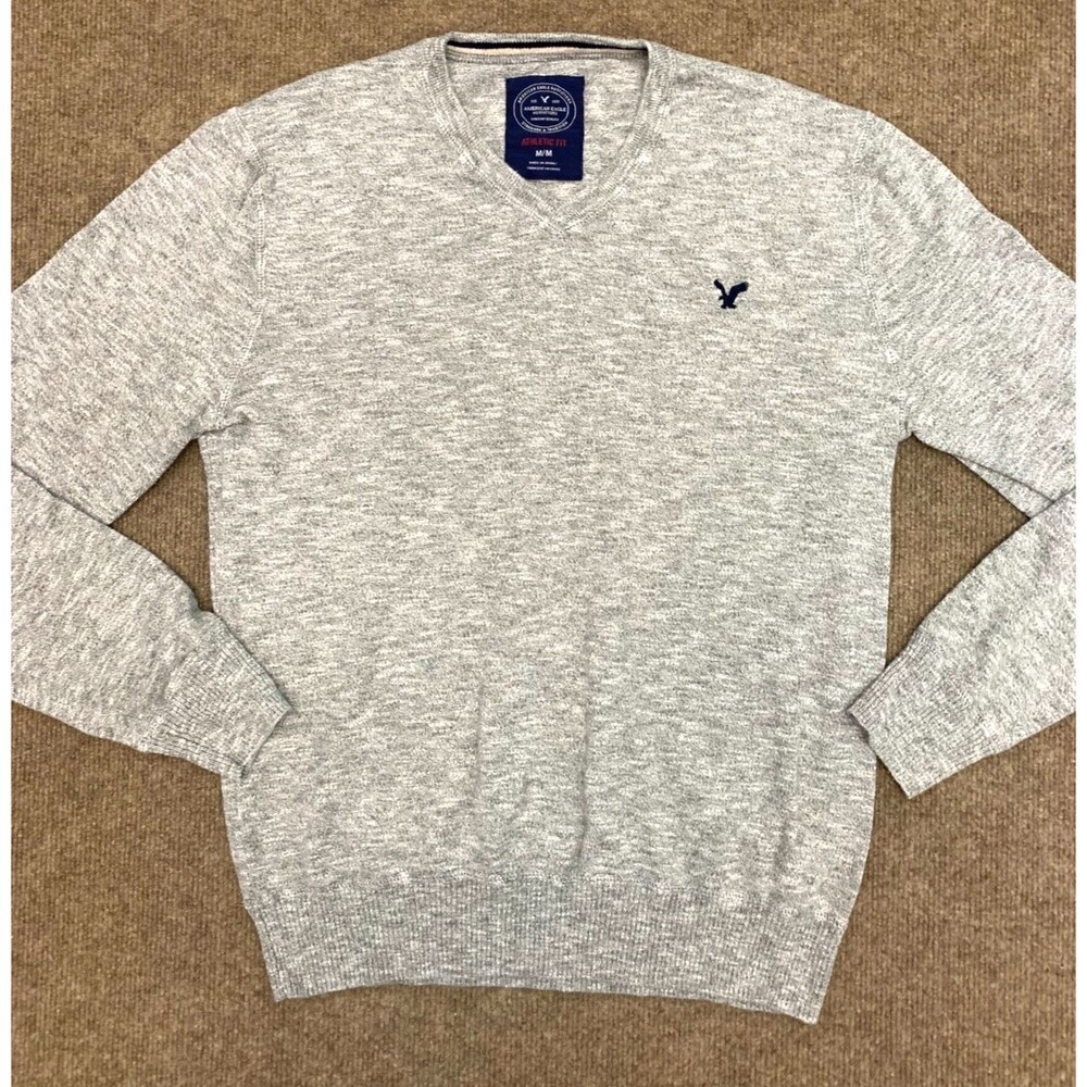 American Eagle Sweater Mens M V-Neck Athletic Fit Heathered 100% Cotton Y2K Knit
